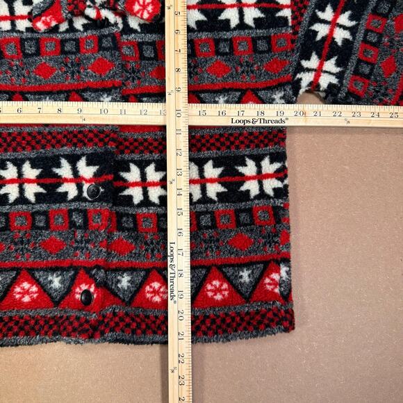 Vintage Red Black Snowflake Pattern Button Fleece Jacket Women’s Medium USA Made - Picture 8 of 8